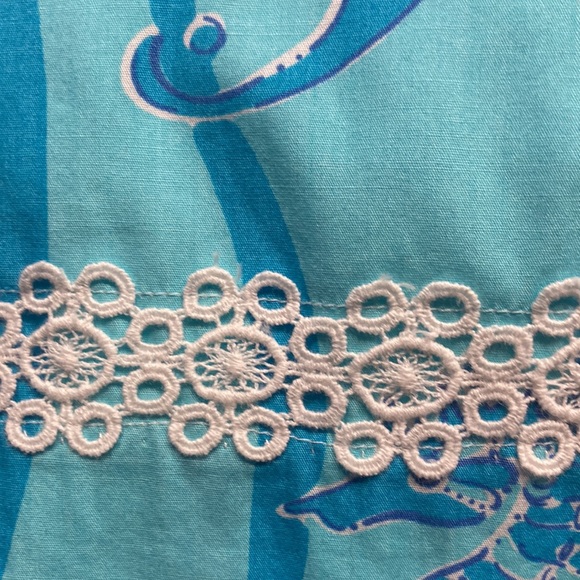 LILLY PULITZER blue retro seahorse print dress with crochet lace, size 4 - Picture 7 of 8